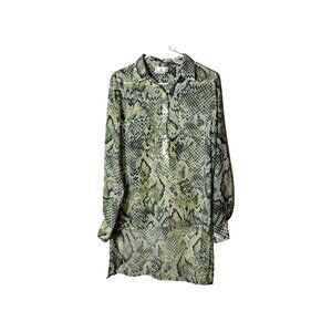 Kaya Di Koko Top Womens Large Sheer High Low Hem Long Sleeve Half Button Vintage